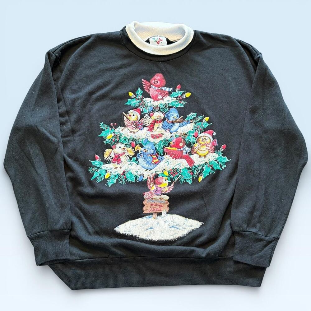 Vtg Nutcracker Shirt Womens M Mock Neck Christmas Birds USA
